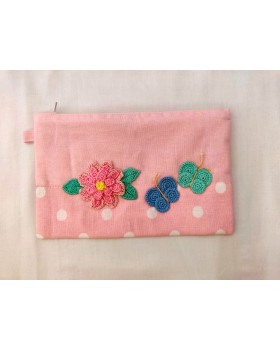 Happy Threads Pretty Cotton Storage Pouch with Butterfly Motifs (Light Pink)